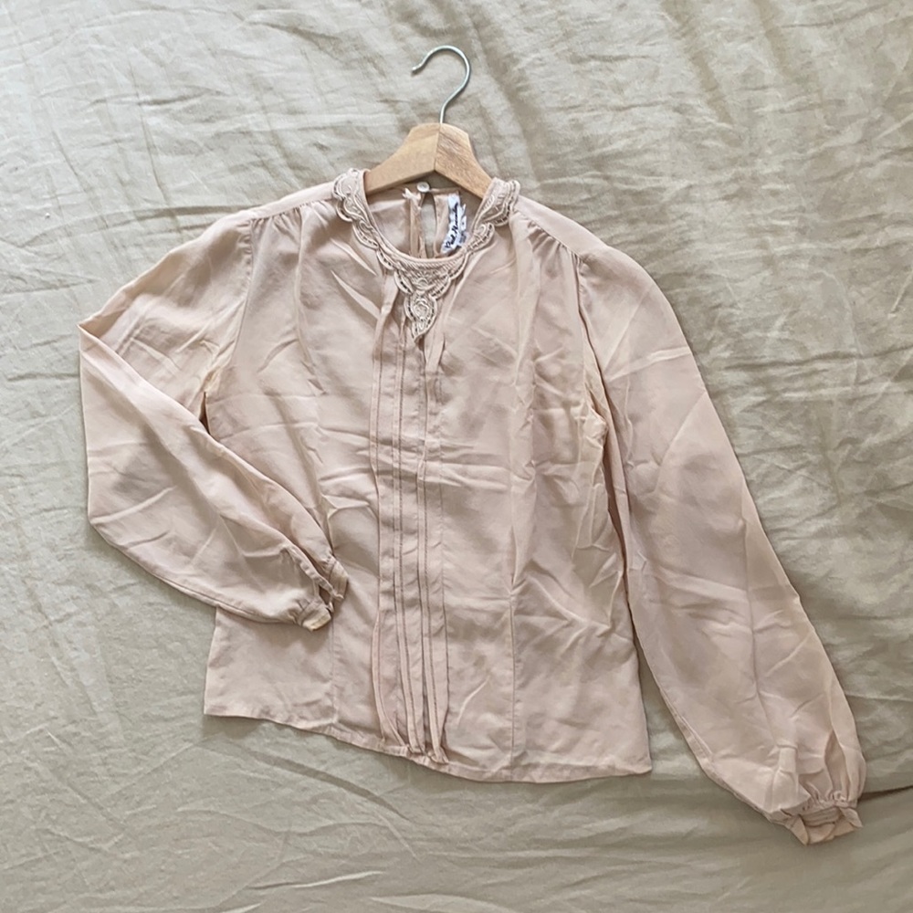 Vintage Silk Blouse with Lace Collar